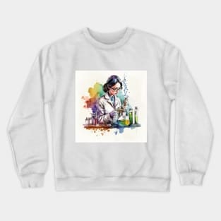 Watercolor illustration of Woman scientist working in the lab Crewneck Sweatshirt